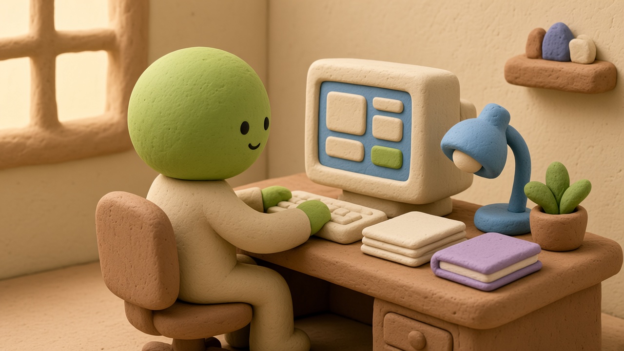 A clay character working in YourDesk